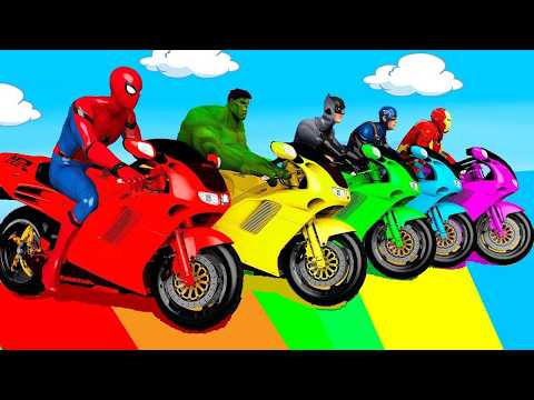 SPIDER MAN Takes on Spiral Bridge Stunt Ride on Motorcycle🦺🥽بطال الخارقين على القضبان دوامة قمع