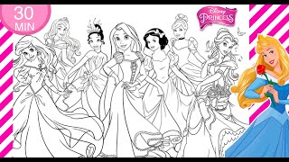 Long DISNEY PRINCESSES Coloring Compilation Fun BEST OF ARIEL SNOW WHITE BELLE ANNA TIANA MULAN screenshot 5