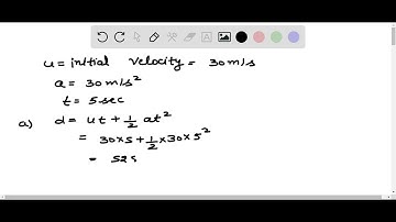 A particle moves in a straight line with an initial velocity of 30 m/s and constant acceleration 30…