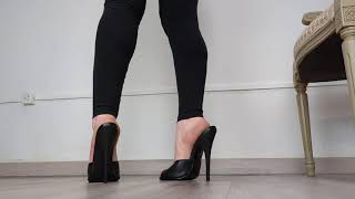 Asmr Close-Up Black Leather Mules Devious Domina-101 High Heels Showcase 244