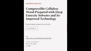 Compressible Cellulose Wood Prepared with Deep Eutectic Solvents and Its Improved Tec | RTCL.TV