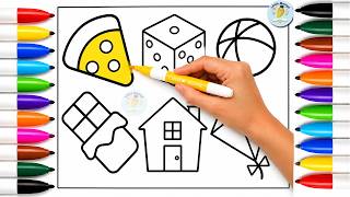 Drawing and Coloring Objects for Toddlers | Learn Colors & Shapes