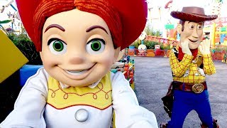 Woody & Jessie Fun Meet & Greet in Toy Story Land Near Their Statue Liknesses Plus Buzz Lightyear
