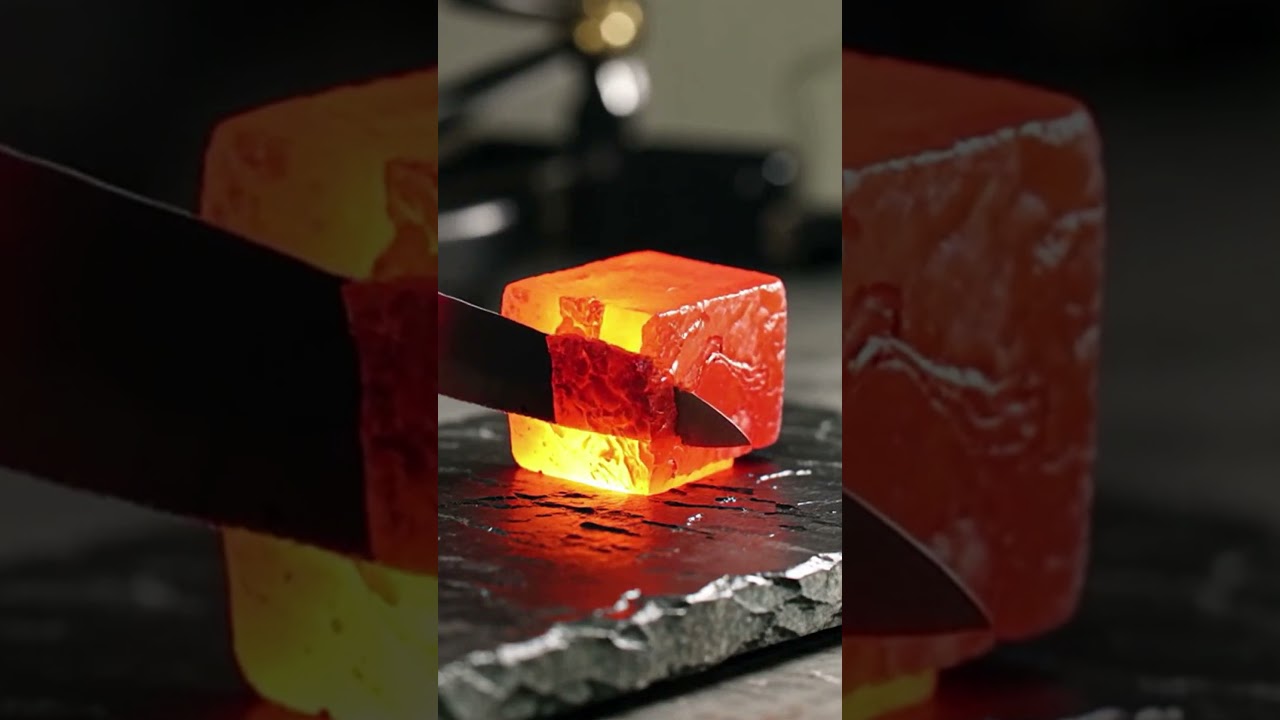 Cutting a Lava Cube – ASMR Satisfying AI Video! 🌋🔥
