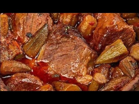 أحلي طاجن بامية بالحمه بريحة ونفس الزمن الجميل طاجن يشرفك بحلوته حتى لو البامية مجمدة أو فريش