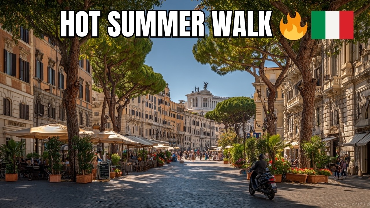 【4K】Пешеходная экскурсия по Риму 🇮🇹 – От Пьяцца Навона до Пьяцца дель Пополо в летнюю жару 🔥☀️