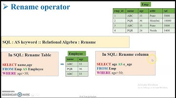 Rename operator | Relational Algebra | DBMS | Unary operator