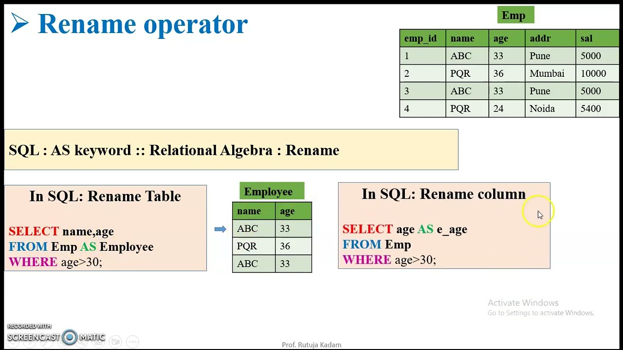 Rename Operator Relational Algebra DBMS Unary Operator YouTube Rename Operator Relational Algebra DBMS Unary Operator YouTube