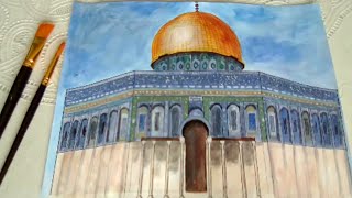 How to draw Dome of the rock step by step || رسم مسجد قبة الصخرة