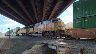 UP Double Stack Train Eastbound at the West end of Topaz Siding, Idaho, Pocatello Subdivision. V1