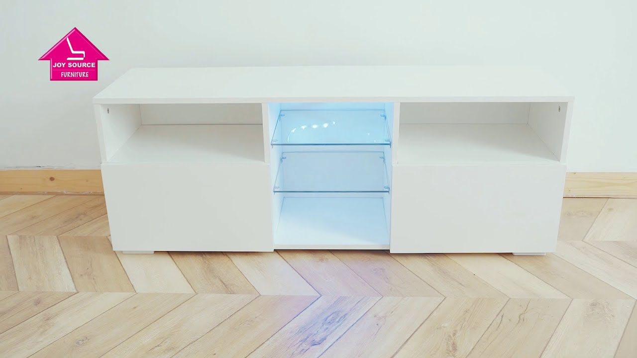 how to assemble high gloss TV Stand with LED Lights Entertainment Center for Up to 55 Inch TV