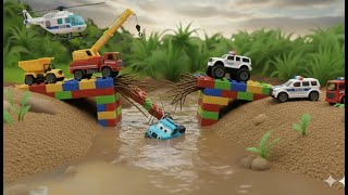 Rescue Car Saves Monster Truck From Bridge Collapse Toy Car Story