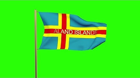 Aland Islands Flag With Title Waving In The Wind. Looping Sun Rises Style. Anima Stock Animation