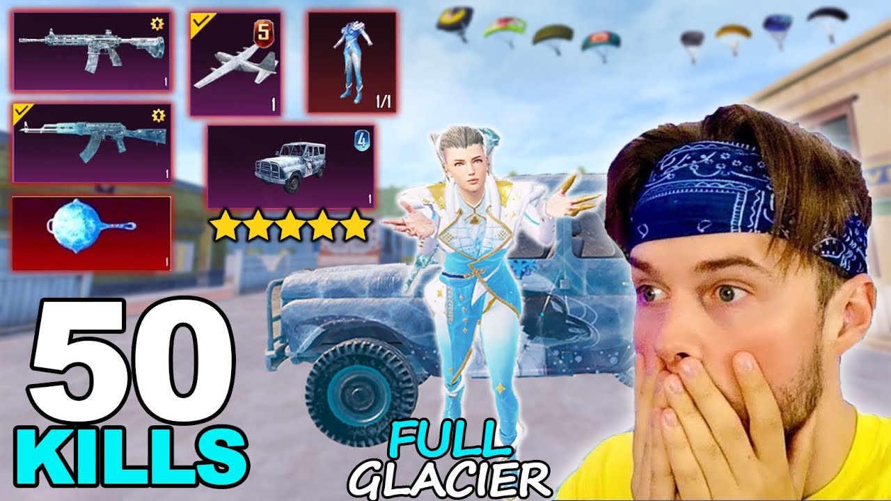 ⁣50KILLS!!😱 I PLAYED with ALL GLACIER SKINS 🥶 LIVIK GAMEPLAY I PUBG Mobile