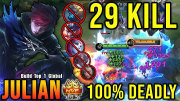 29 Kills!! Best Julian One Hit Build and Emblem - Build Top 1 Global Julian ~ MLBB