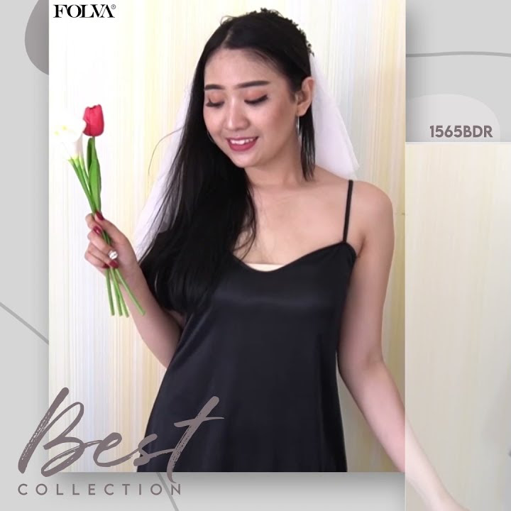 FOLVA dress panjang tanktop baju tidur satin 1565BDR hitam all size