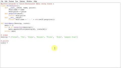 python program to build Restaurant Menu using Class