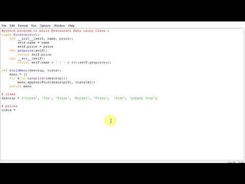 python program to build Restaurant Menu using Class - YouTube