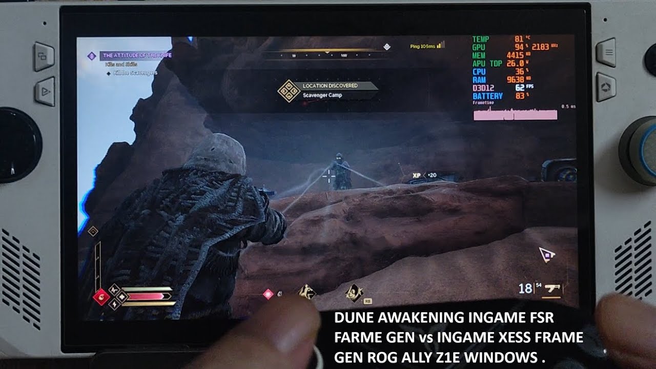 Rog Ally Z1E Dune Awakening Performance | Ingame XeSS 2 Frame Gen vs Ingame FSR Frame Gen Windows 11