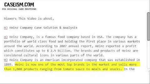 HJ Heinz Company Case Solution & Analysis- Caseism.com