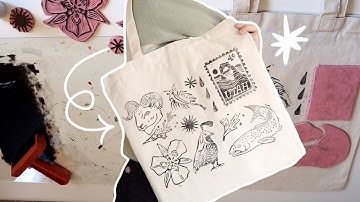 Block Printing on Fabric at Home 🌸 diy printed tote bags