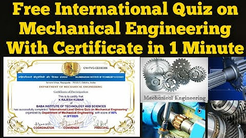 Free International Quiz on Mechanical Engineering with Certificate in 1 Minute|Mech|Mechatronics|B.E