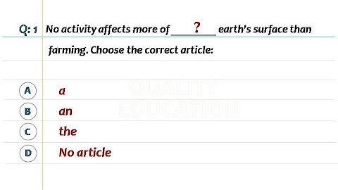 Definite & Indefinite Articles Quiz 2 | English Grammar Test by Quality Education