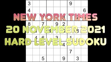 Sudoku solution – New York Times sudoku 20 November 2021 Hard level