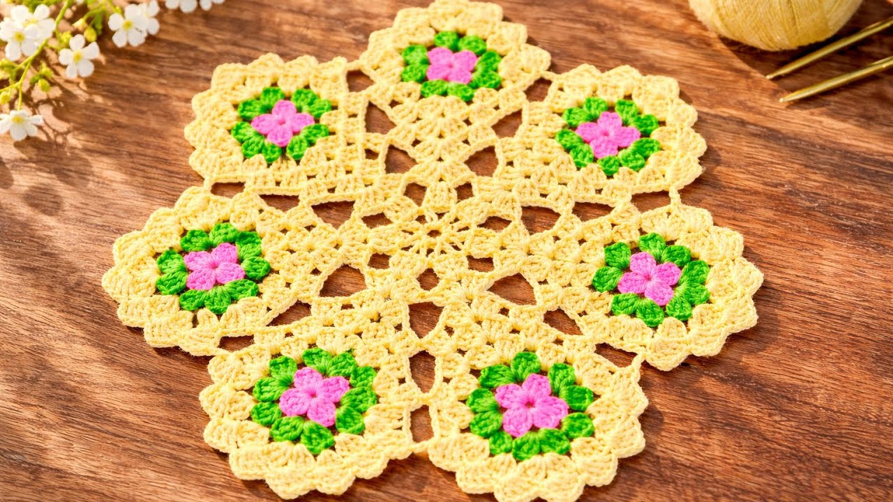 💛 STUNNING 💛 Round Crochet Doily Design from 7 Squares | Easy Crochet Pattern Lesson 394