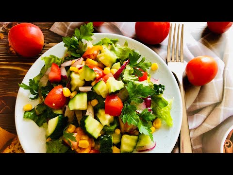 ЛЕГКИЙ ОВОЩНОЙ САЛАТ С ОГУРЦОМ И ПОМИДОРОМ 🍅🥒