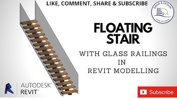Floating Staircase with glass railing modeled in Revit tutorial
