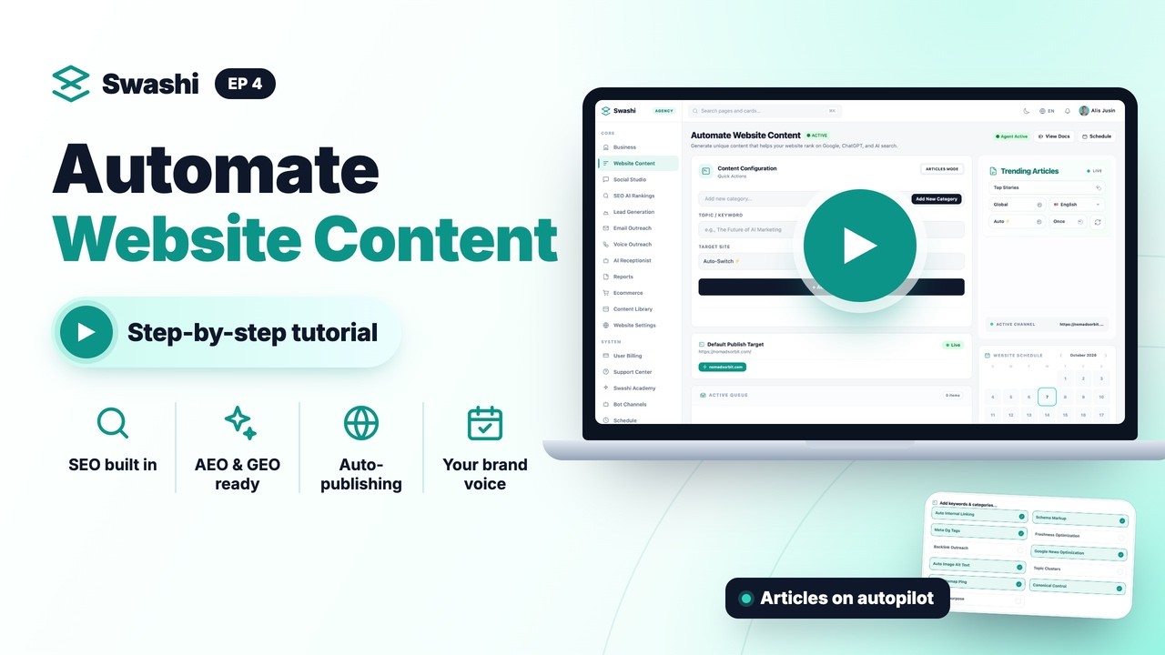 How to Automate Website Content for SEO, AEO, GEO on Swashi