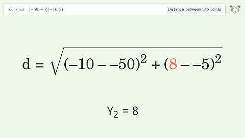 Find the distance between two points p1 (-50,-5) and p2 (-10,8): Step-by-Step Video Solution