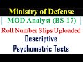 MOD Uploaded Roll Number Slips for Analyst Descriptive and Psychometric Tests | MOD Analyst Jobs |