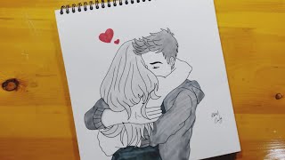 رسم تعبيري عن الاشتياق || two lovers drawing || romantic drawing || lovers drawing