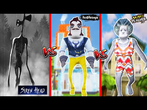 SÜPER KAPIŞMA - EN ÇİRKİN HANGİSİ ?  😲Kurt Adam Hello Neighbor vs Siren Head vs Scary Teacher