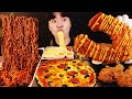 ENG SUB ASMR MUKBANG FIRE Noodle SAUSAGE CHEESE PIZZA Tteokbokki EATING SOUND BULDAK
