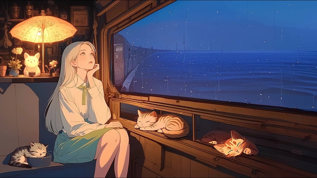 [ASMR] Rain Sounds with Sleeping Cats on a Train