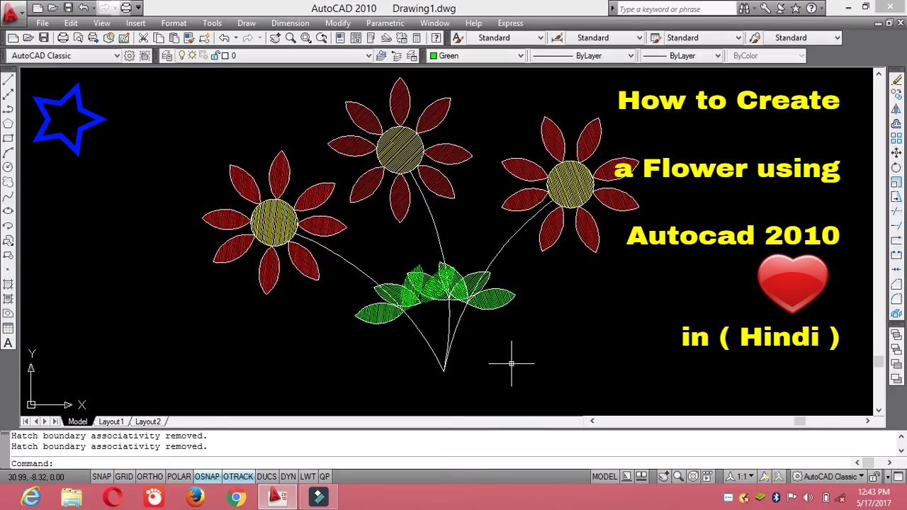 How to Create a flower using Autocad 2010 in Hindi - YouTube