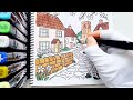 ASMR Vibrant English Village Coloring | Satisfying Art Process Coloring with Me OGİ Vol 27