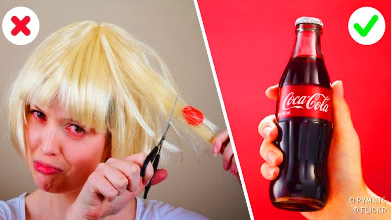 Кока кола отмыть. Прическа с бутылкой колы. Кола на волосы. Жвачка Coca Cola. Прическа кола.