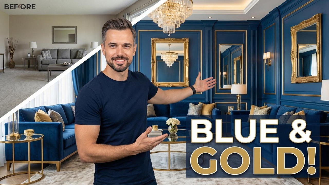 Топ-10 идей для оформления гостиной в сине-золотых тонах.