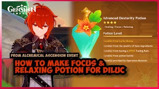 How to make focus & relaxing potion for Diluc [Alchemical Ascension Day 2] Genshin Impact Event 4.5