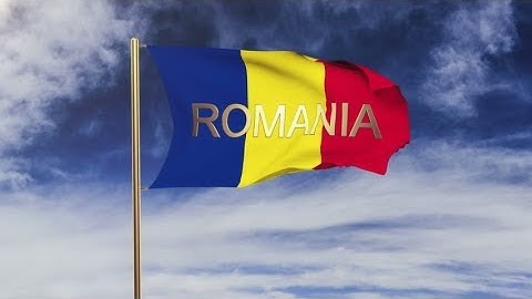 4K Romania flag with title waving in the wind. Looping sun rises style. Animation loop Stock video