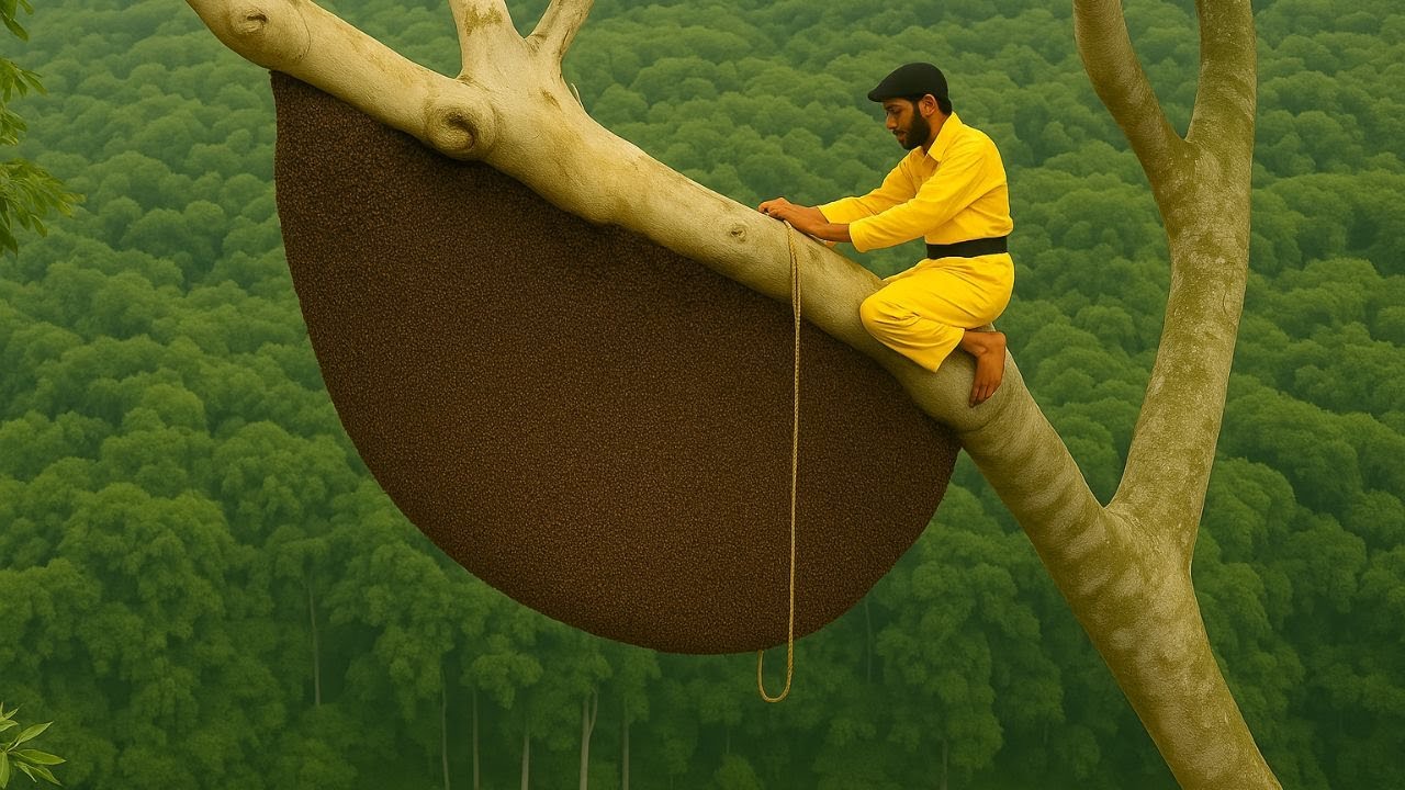 Harvesting Wild Honey by Climbing Dangerous Jungle Trees Without Fear