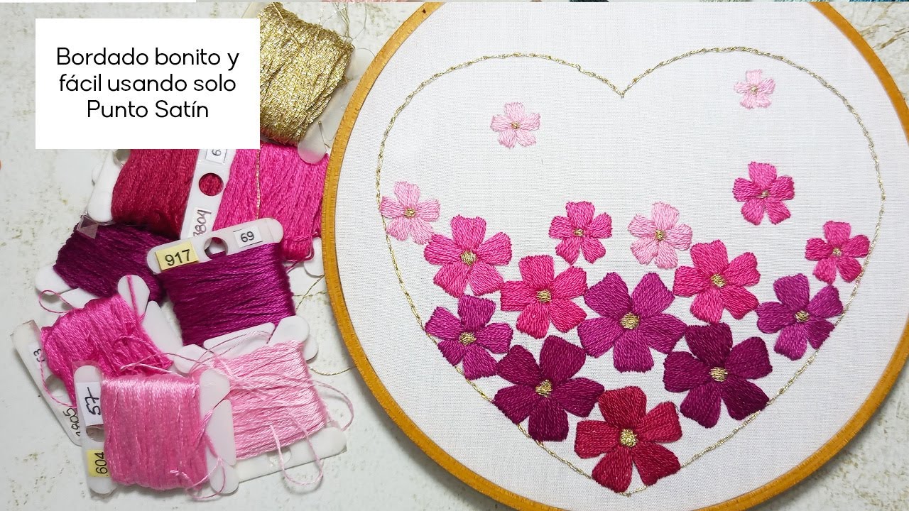 Bordado para principiantes, bonito y facil, utilizando una puntada, punto satin.