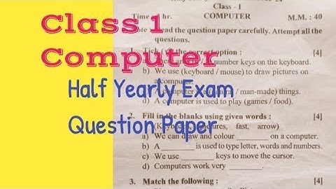 Class 1 Computer Half Yearly Exam Question Paper || Class 1 Computer 