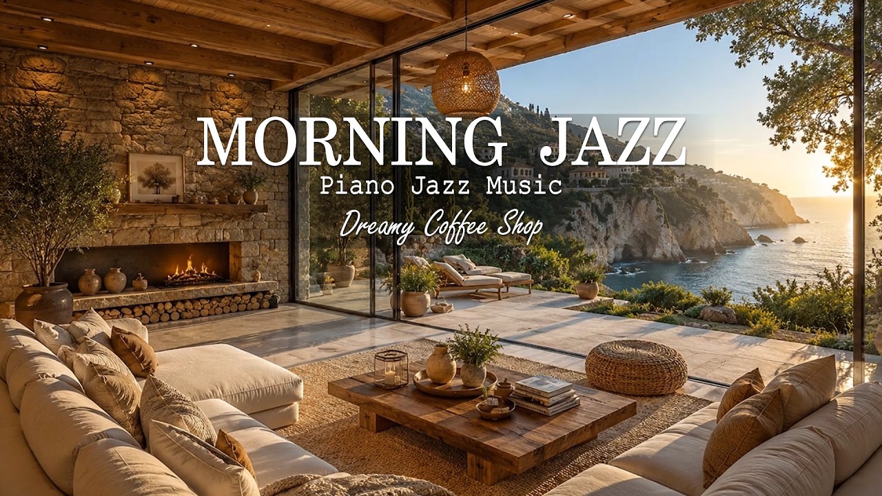 Relaxing Piano Jazz In Lakeside Living Room | Sweet Background