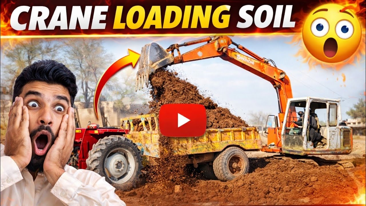 Crane Digging Mud & Loading Tractor Trolley | Earth Moving Work