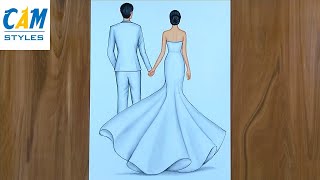 Wedding couple drawing | love drawings | Wedding Dress